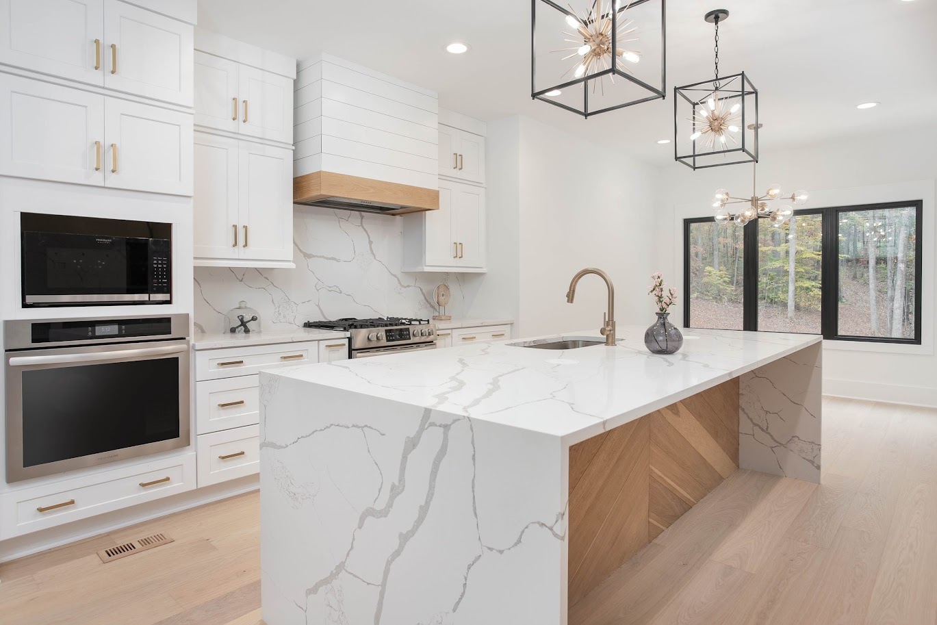 Quartz waterfall island installation in Jacksonville Florida