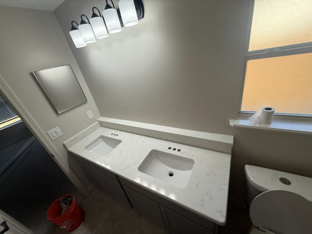 Quartz bathroom vanity countertop installation in Jacksonville FL