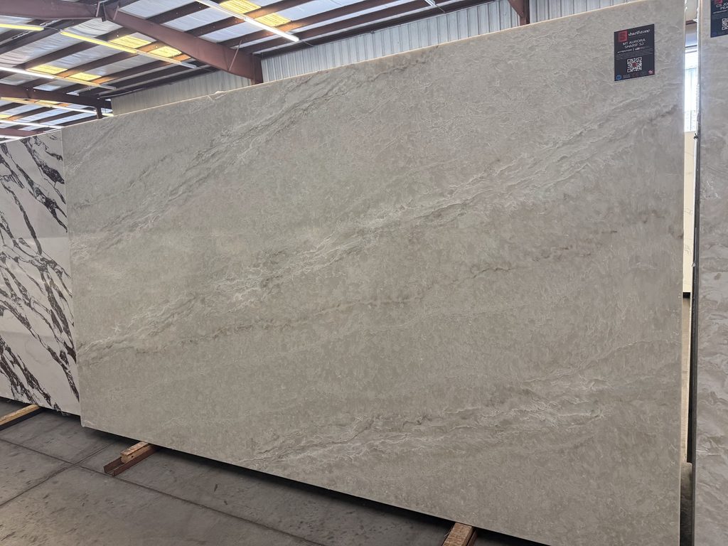 Quartz slabs ranging from simple patterns to bold veining