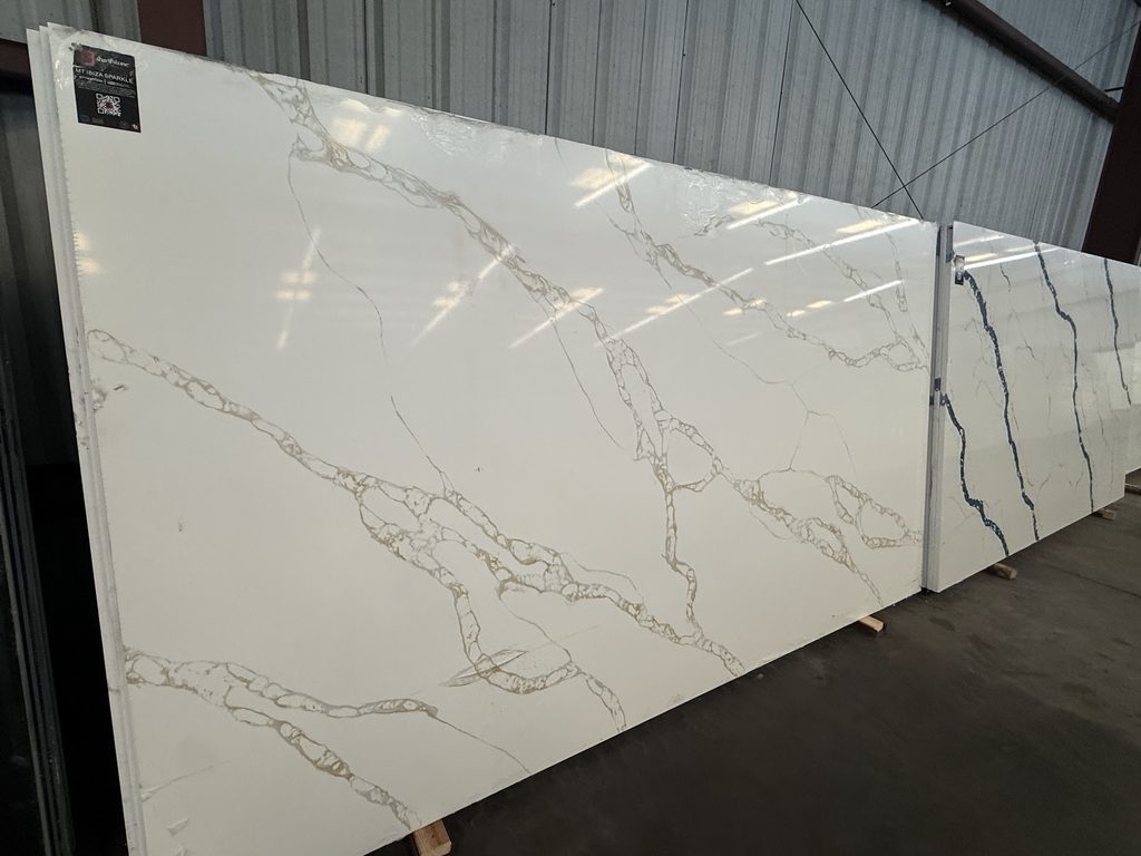 Warm beige quartz slab with soft natural movement