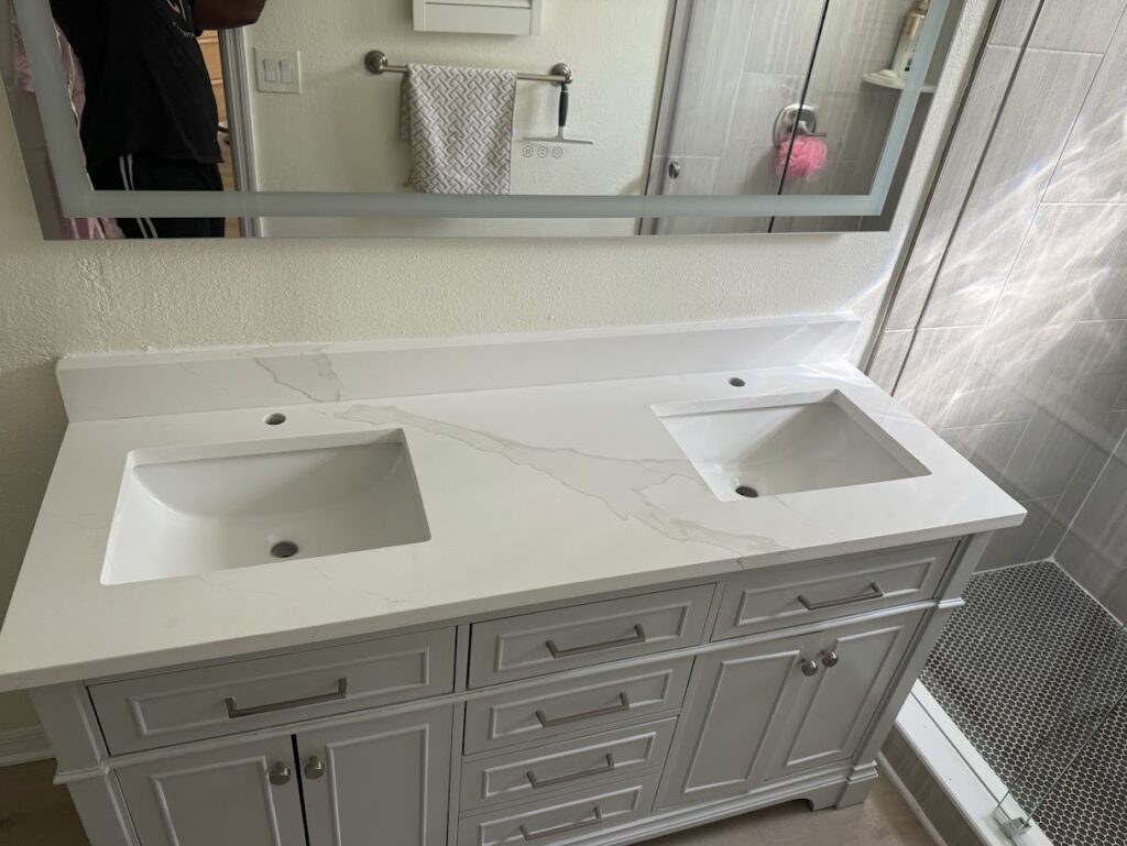 Quartz bathroom countertop fabrication and installation in Jacksonville Florida