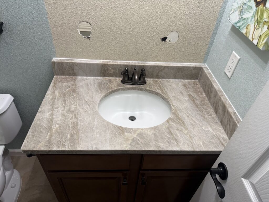 Quartz bathroom countertop fabrication and installation in Jacksonville Florida