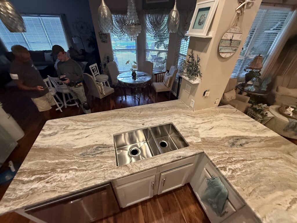 Granite kitchen island with custom countertops