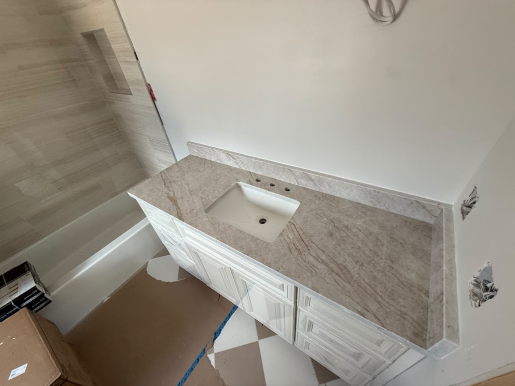Quartz bathroom countertop fabrication and installation in Jacksonville Florida