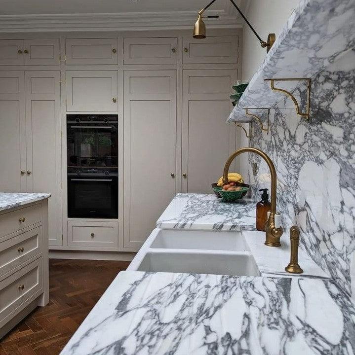 Arabescato marble slab with dramatic gray veining in Jacksonville Florida